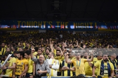Fenerbahce's supporters cheer for their team during the first place basketball match between Fenerbahce and Olympiacos at the Euroleague Final Four basketball matches at Sinan Erdem sport Arena, on May 21, 2017 in Istanbul.  / AFP PHOTO / OZAN KOSE        (Photo credit should read OZAN KOSE/AFP via Getty Images)