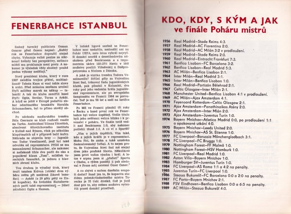13 Eylül 1989 | Sparta Prag - Fenerbahçe Maç Broşürü Set 3